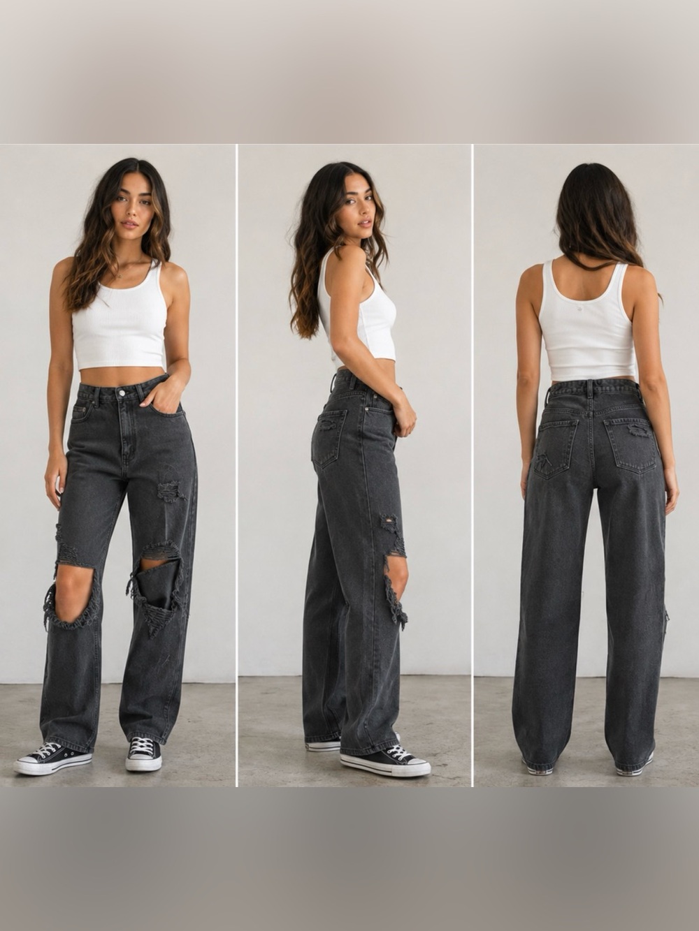 PacSun Washed Black 90s Boyfriend Distressed Wide Leg Jeans